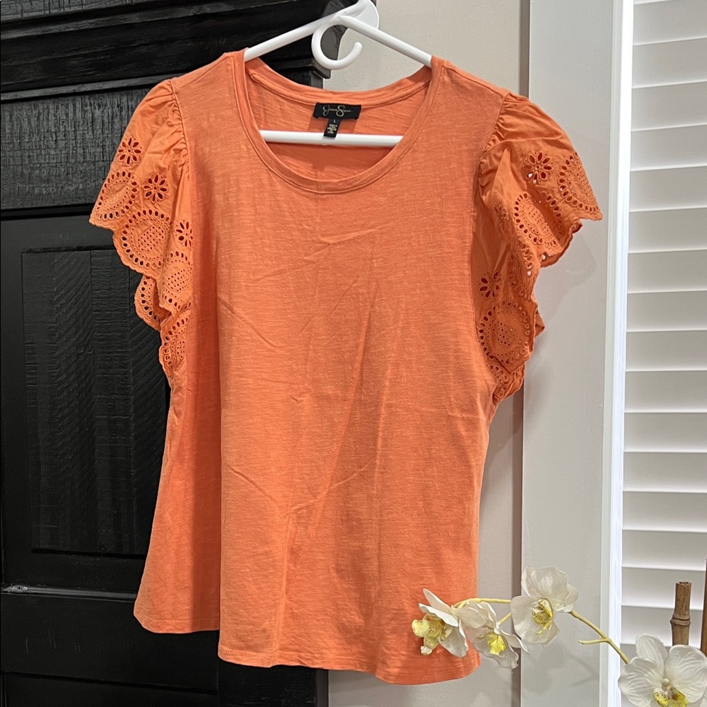 Large Jessica Simpson Orange Eyelet Sleeve Blouse